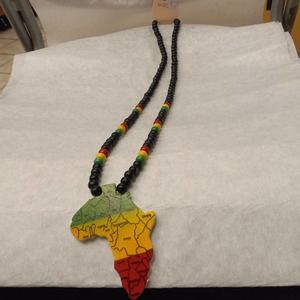 African Necklace black with Africa shape country charm 12 in13/16